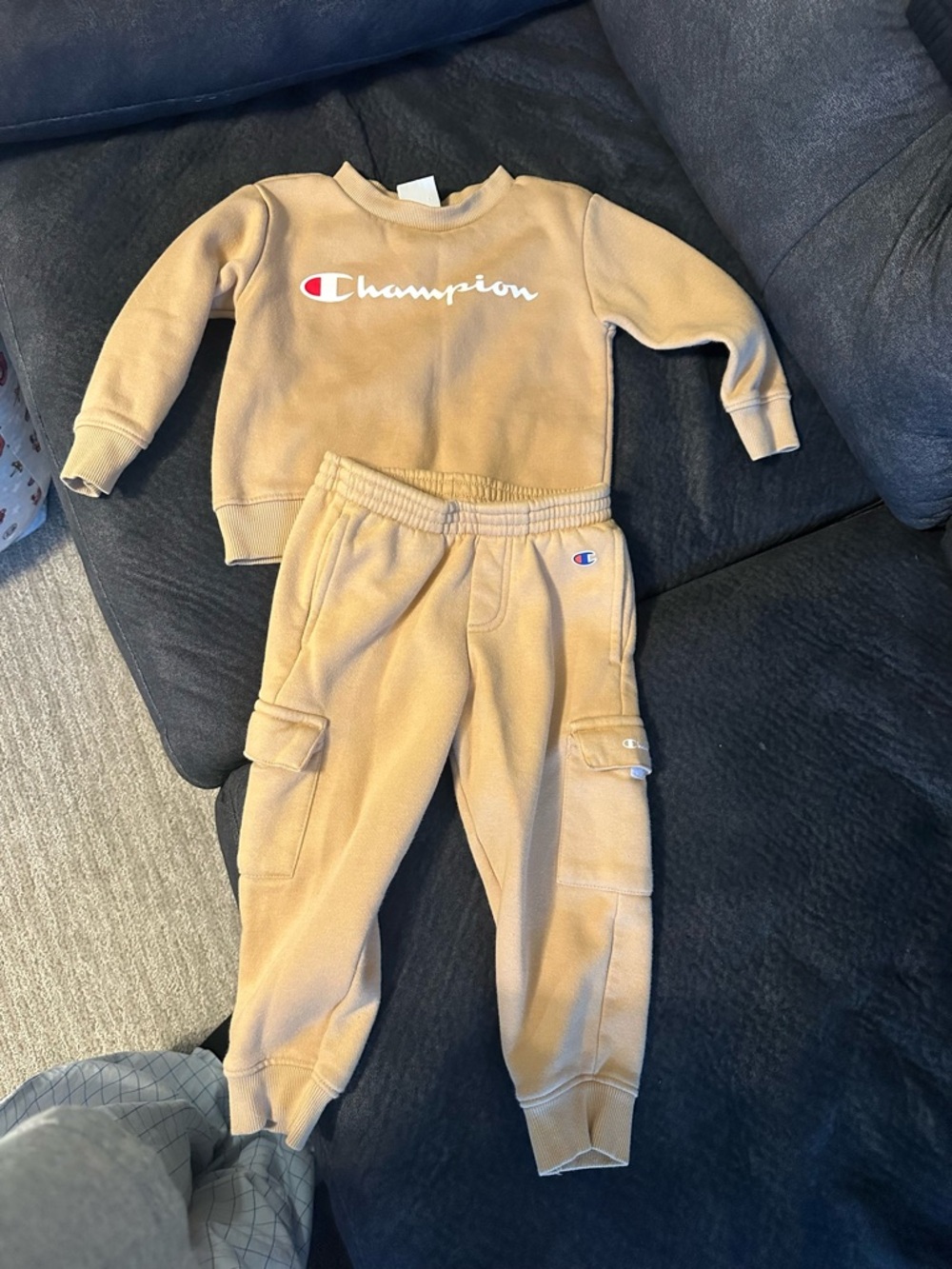 Champion Kids Tan Crewneck Sweatshirt & Cargo Joggers Set